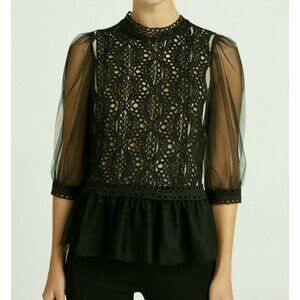 BlaShe Women’s Medium Romantic Gothic Top Fairy Tulle Crochet Holiday Glam